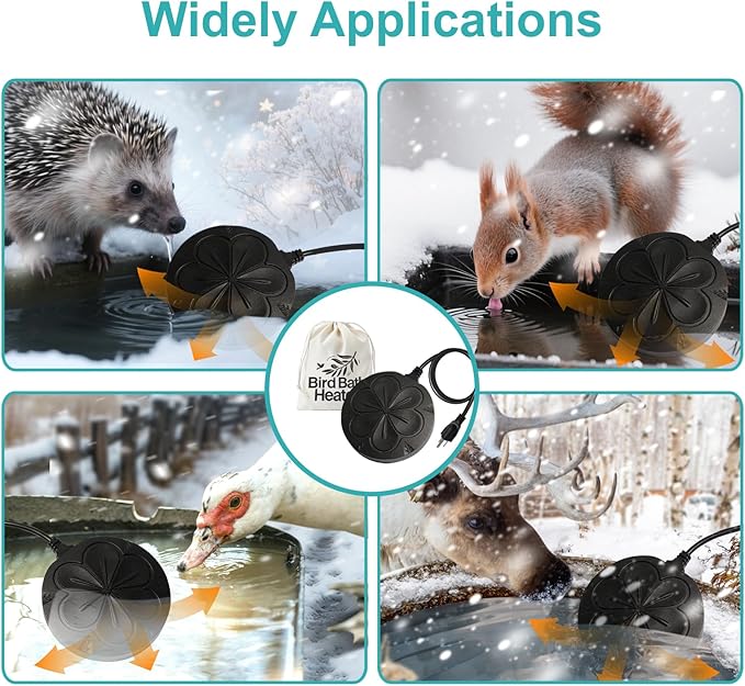 110W Bird Bath Heater for Outdoors in Winter, Submergible Cast Aluminum Chicken Water Heater with Thermostatically Controlled Bird Bath Deicer Pond Deicer for Livestock