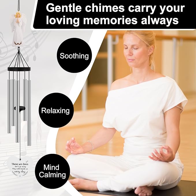 Angel Memorial Wind Chimes for Loss of Loved One Sympathy Gifts for Outside Large Outdoor Wind Chimes, Bereavement Gift Ideas, Condolence Memorial Gifts for Loss of Mom Dad Husband