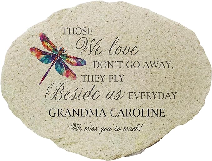 GiftsForYouNow Personalized Dragonfly Memorial Small Flat Garden Stone - Outdoor Decorative Stone for Remembrance and Reflection