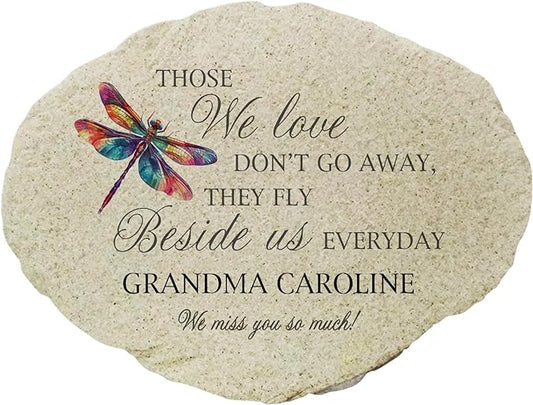 GiftsForYouNow Personalized Dragonfly Memorial Small Flat Garden Stone - Outdoor Decorative Stone for Remembrance and Reflection