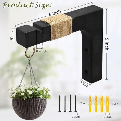 2 Pack Plant Hanger Hooks for Indoor Hanging Plants, Farmhouse Wooden Hanging Basket Wall Hooks for Outdoor Flower Pots Lanterns Wind Chime Lights Garden Decoration
