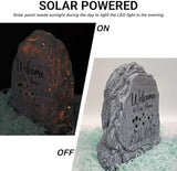 Garden Stone Sculpture with Flowers and Text Welcome to Our Home, Solar Resin Outdoor Sculpture, Suitable As Tomb Decoration for Gardens, Lawns, Cemeteries, Memorial Gifts, Home Decoration