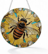 Bees Acrylic Suncatcher for Window Hanging, Indoor Window Wall Art, Hand-Painted Sun Catcher Garden Hangings, Mother's Day Birthday Gifts for Women Friends Mom and Nana
