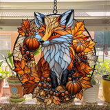 Autumn Cute Fox Acrylic Suncatcher Stained Glass Effect Window Car Hanging Christmas Ornament Indoor Outdoor Decor Garden Sun Catcher Panel for Fox Lover for Women Mom Grandma