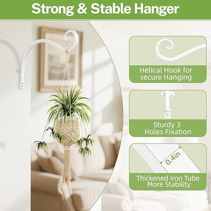 iDavosic.ly Plant Hangers Outdoor 2-Pack, 11.8 Inch Heavy Duty Iron Wall Brackets for Hanging Plants, Baskets, Bird Feeders, Lanterns, Wind Chimes, Indoor Metal Hooks for Garden Porch Patio, White