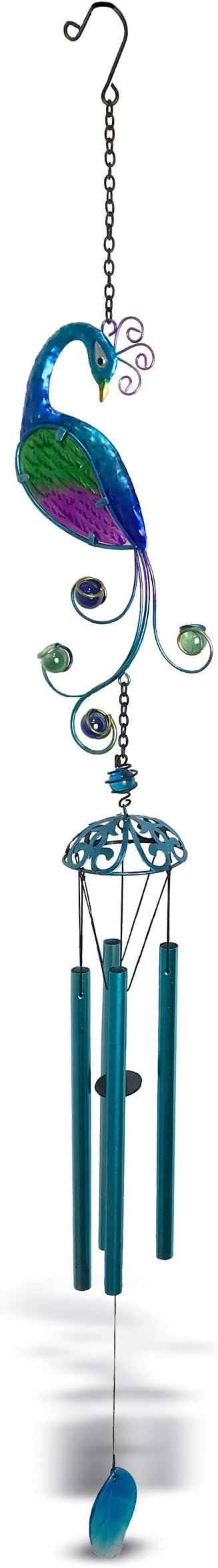CoTa Global Peacock Wind Chime - Handmade Glass & Metal Chime - Bird Wild Life Hanging Decor - Colorful Home Decor Gift, Indoor & Outdoor Hanging Decoration for Porch, Patio, and Garden - 40.9 Inches