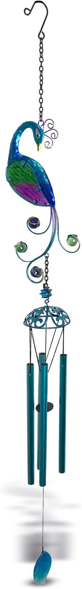 CoTa Global Peacock Wind Chime - Handmade Glass & Metal Chime - Bird Wild Life Hanging Decor - Colorful Home Decor Gift, Indoor & Outdoor Hanging Decoration for Porch, Patio, and Garden - 40.9 Inches