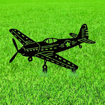 WADORN Airplane Metal Decorative Garden Stakes, Black Fighter Jet Outdoor Statues Silhouette Funny Airplanes Lover Gifts Stakes Ornaments for Yard Art Garden Patio Backyard Lawn Decors