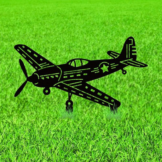 WADORN Airplane Metal Decorative Garden Stakes, Black Fighter Jet Outdoor Statues Silhouette Funny Airplanes Lover Gifts Stakes Ornaments for Yard Art Garden Patio Backyard Lawn Decors