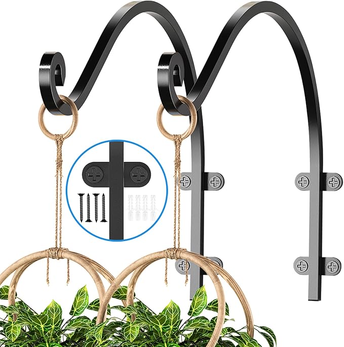 2Pack Heavy Duty Hanging Plant Brackets for Plants Basket Outdoor and Indoor, 16Inch Hanging Brackets Outdoor, 80lbs Holds Metal Plant Hanger Wall Hooks for Hanging Flower Pot Bird Feeder Lanterns