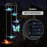 MorTime 25" LED Solar Wind Chime, Color Changing Solar Butterfly Wind Chimes Mobile Hanging Wind Chime for OutsideHome Garden Decoration
