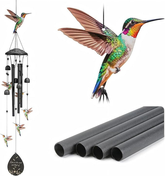 Hummingbird Wind Chimes Outdoor Durable Black Metal Windchimes Garden Patio Decor Hummingbirds Gifts for Women/Men, Garden/Yard Decor, Memorial/Birthday Gifts for Grandma/Mom, Birds Chimes for Outside