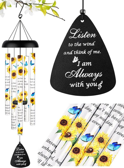 Sympathy Gift Memorial Wind Chimes - Windchime in Loving Memory of Loved One, Bereavement Gifts for Loss of Mom/Dad, Condolences Grief Remembrance Funeral Grieving, Sunflower