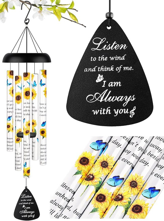 Sympathy Gift Memorial Wind Chimes - Windchime in Loving Memory of Loved One, Bereavement Gifts for Loss of Mom/Dad, Condolences Grief Remembrance Funeral Grieving, Sunflower