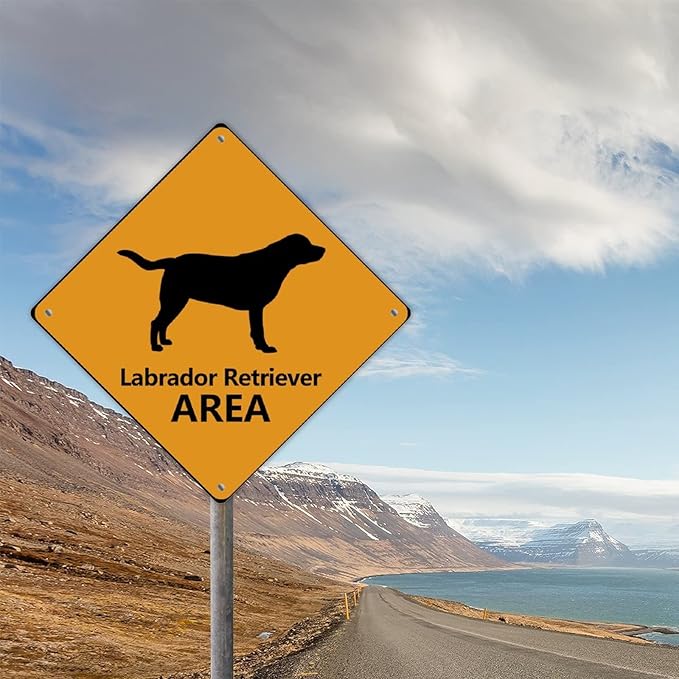 Labrador Retriever Crossing Sign Caution Labrador RetrieverDog Xing Sign Street Sign Wildlife Novelty Road Fence Wall Decor Warning Metal Tin Sign For Indoor Outdoor 10x10in