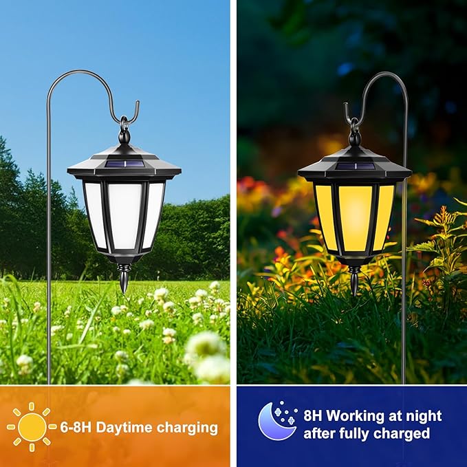Viewsun 34 Inch Solar Hanging Lights, Shepherd Hook Lights with 4 Lighting Modes Waterproof Outdoor Decorative Solar Lantern Lights for Garden Decor, Patio, Backyard, Pathway, 6 Pack