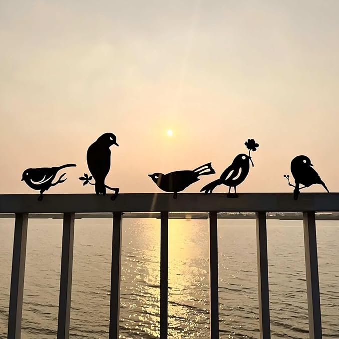 5PCS Rusty Metal Bird Garden Decor, Spring Yard Art Decorations for Outdoor Fence, Lawn & Patio – Unique Outdoor Ornaments
