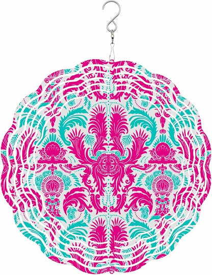 Stainless Steel Wind Spinner for Yard Garden Decoration, Flower Pattern Round Wind Sculpture Spinner 3D Crafts Hanging Ornaments for Indoor Outdoor, 8 Inch
