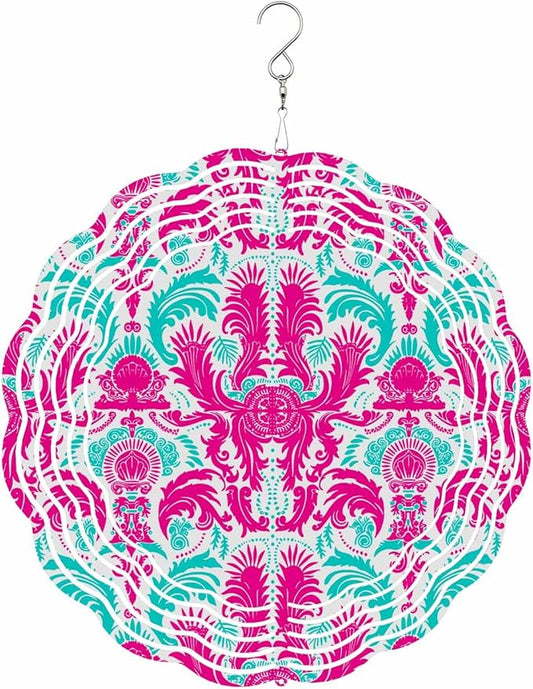 Stainless Steel Wind Spinner for Yard Garden Decoration, Flower Pattern Round Wind Sculpture Spinner 3D Crafts Hanging Ornaments for Indoor Outdoor, 8 Inch