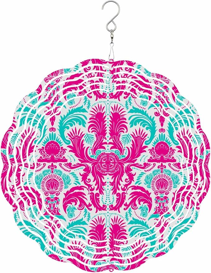 Stainless Steel Wind Spinner for Yard Garden Decoration, Flower Pattern Round Wind Sculpture Spinner 3D Crafts Hanging Ornaments for Indoor Outdoor, 8 Inch