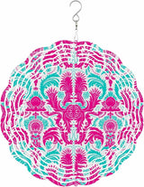 Stainless Steel Wind Spinner for Yard Garden Decoration, Flower Pattern Round Wind Sculpture Spinner 3D Crafts Hanging Ornaments for Indoor Outdoor, 8 Inch
