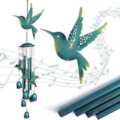 HONGLAND Wind Chimes for Outside,34" Hanging Metal Hummingbird Windchimes Outdoor,Unique Memorial Wind Chimes for Mom/Grandma,Home Decorative Ornaments for Garden, Patio, Yard Decor - Blue