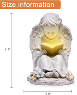 basen Solar Angel Garden Statue with LED Lighted Book, Resin Outdoor Guardian Angel Figurine, Waterproof Lawn Yard Patio Decor, Memorial Sympathy Sculpture for Porch Backyard Gift