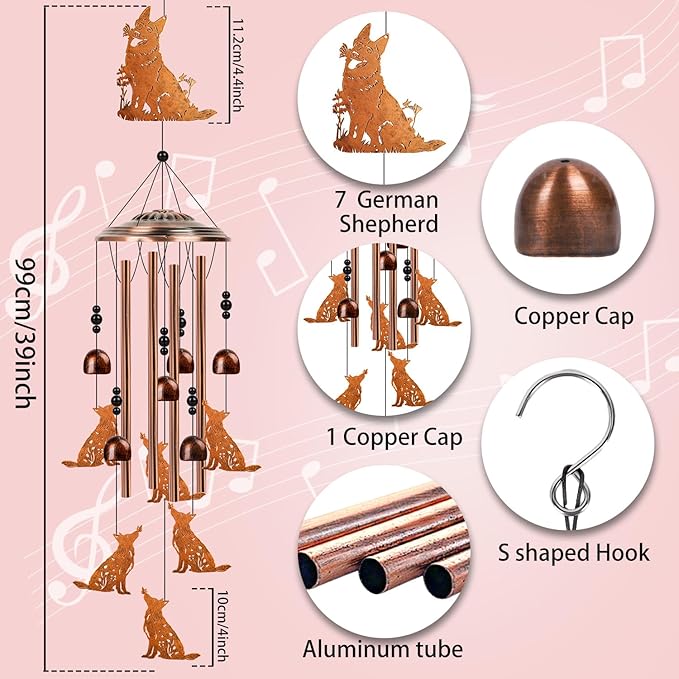 German Shepherd Gifts Wind Chimes - Luvsweets German Shepherd Wind Chimes for Outside, Garden Patio Yard Porch Decor, Dog Lovers Memorial Sympathy Birthday Christmas Mother‘s Day Gifts