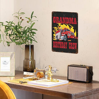 patio wall decor Grandma Birthday Crew Fires metal sign Farm Fence Rustic Wall Decor for Home,Yard,Office,Garage,Farmhouse,Kitchen,or Man Cave 8X12inch