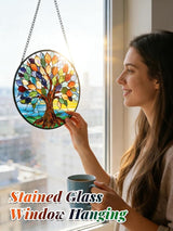 Stained Glass Window Hanging, Colorful Tree of Life Suncatcher for Door Home Decor, Glass Panel Sunrise Sun Catcher Ornament Mother's Day Birthday Gifts for Women Men Mom 7.8 in