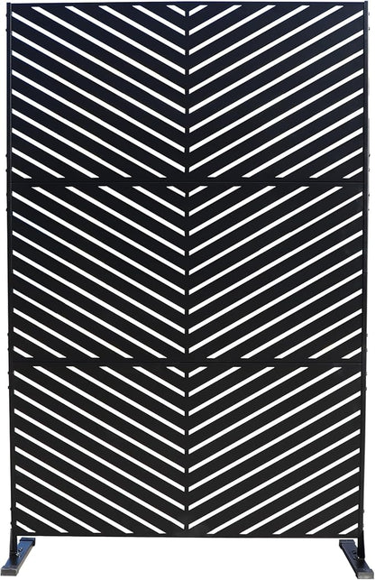 Kozyard Metal Privacy Screen 74" H x 47.2" W Decorative Outdoor Divider with Stand Panels Freestanding Screen Set for Deck Patio Balcony Garden Outdoor&Indoor(Black/Chevron)