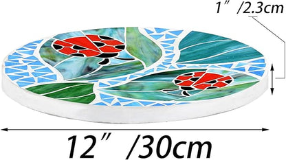 Bieye MSS001 Tiffany Style Stained Glass Mosaic Decorative Stepping Stone for Garden Decor (12" Round, Ladybug)