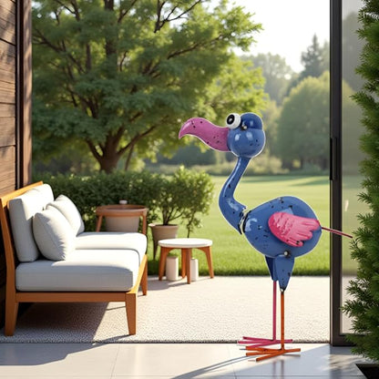 Metal Flamingo Statue Outdoor Garden Decor- Garden Statue Decor Yard Art for Lawn, Backyard - Unique Animal Figurine for Birthday, Housewarming, Christmas