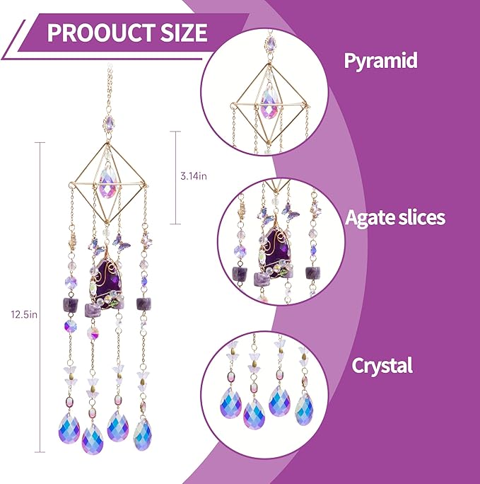 Crystal Suncatchers for Window Hanging Decor Amethyst Prism Sun Catcher Indoor Window Rainbow Maker Crystal Wind Chimes Garden Outdoor Home Decoration