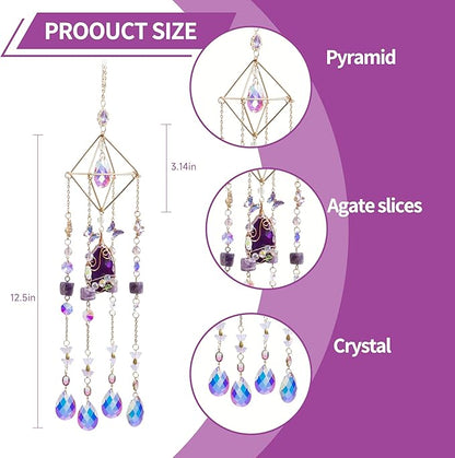 Crystal Suncatchers for Window Hanging Decor Amethyst Prism Sun Catcher Indoor Window Rainbow Maker Crystal Wind Chimes Garden Outdoor Home Decoration