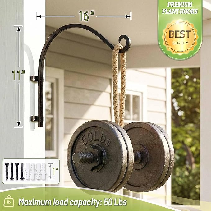 AJART Plant Hanger Bracket Outdoor: 16-Inch Metal Bird Feeder Wall Hooks - 2 Pieces Heavy Duty Plant Hanger Hook for Hanging Flower Baskets