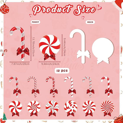 Glenmal 12 Pcs Christmas Yard Decor Outdoor Peppermint and Candy Cane Yard Decorations with Stakes Waterproof Xmas Garden Lawn Pathway Decorations Christmas Decor Outside(Red Peppermint)