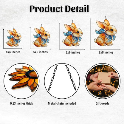 Vivid Bunny Mosaic Art Accent Acrylic Suncatcher Stained Glass Effect Window Car Hanging Christmas Ornament Indoor Outdoor Decor Garden Sun Catcher Panel for Easter Lover for Women Mom Grandma