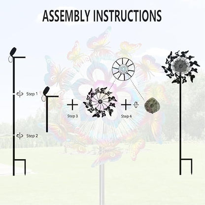 Solar 45" Butterfly Garden Wind Spinner, Metal Clearance Windmill Kinetic Spinner Outdoor Decor, Wind Sculpture Yard Art Decorations for Patio, Lawn & Garden