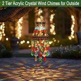 Hanging Solar Lanterns Outdoor Chandelier,2 Tier Acrylic Crystal Wind Chimes for Outside,Solar Lights Color Changing LED Outdoor Decorative for Paito,Porch,Yard
