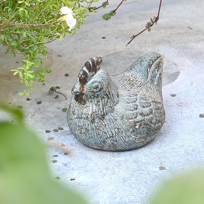 Chicken Figurine Chicken Kitchen Decor Cement Hen Figurine Rustic Hen Garden Statues Figurines Artwork for Outdoor, Backyard, Patio and Home Kitchen Decoration(Blue)