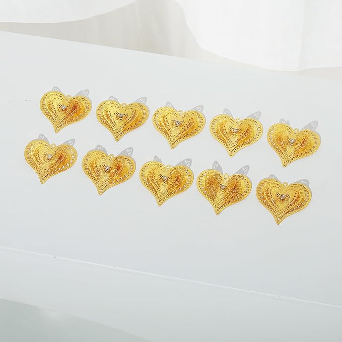 10pcs Gold Heart Shape Suncatcher Parts Hanging Window Pendant DIY Metal Part Ornament Hand-Crafts Gifts