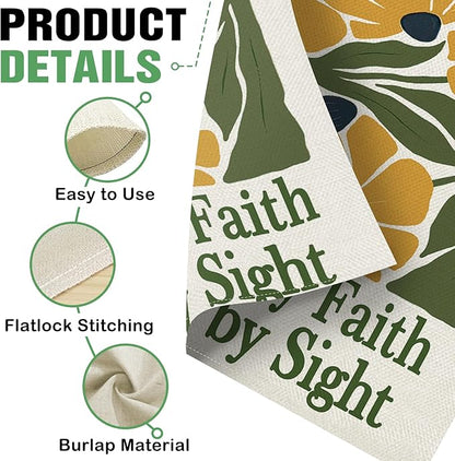 Dyrenson Inspirational Yellow Flower Decorative Garden Flag, Motivational Walk by Faith Not by Sight Floral Yard Outside Home Decoration, Spring Summer Burlap Outdoor Small Decor Double Sided 12 x 18