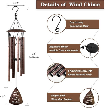Get Well Gifts for Women Men, 32" Bronze Wind Chimes Inspirational Gifts for Women, Cheer Up Positive Sending You Sunshine Get Well Soon Gift Baskets