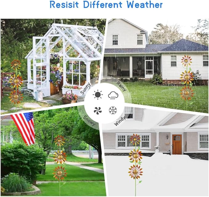 VEWOGARDEN Sunflower Wind Spinners Outdoor Kinetic Garden Wind Spinner with Stakes Metal Garden Decor for Yard Lawn Patio, Yellow