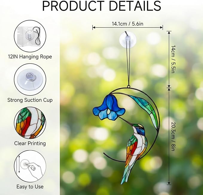 Hummingbird Gifts for Women, Hummingbird Sun Catcher for Window Hanging, Mothers Day for Mom Grandma Bird Lovers, Spring Suncatcher Garden Decor for Indoor Outdoor Windows(4)