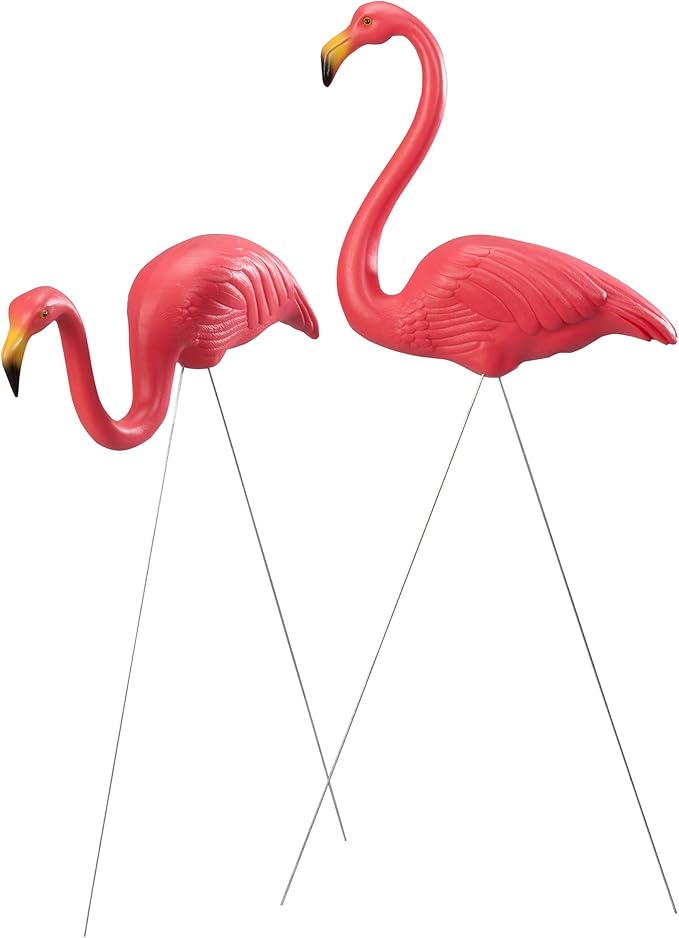 Union Products 62360 Outdoor Original Iconic Featherstone Weather Resistant Metal 24 Inch and 34 Inch Flamingo Yard Lawn Ornaments, Set of 2, Pink