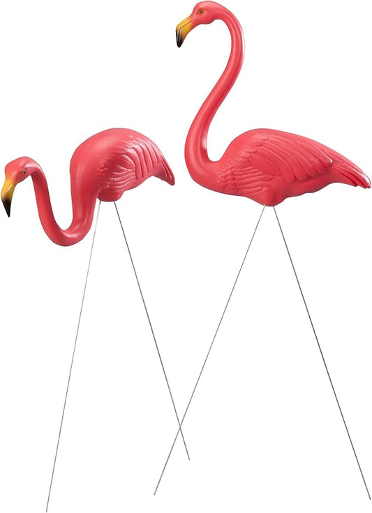 Union Products 62360 Outdoor Original Iconic Featherstone Weather Resistant Metal 24 Inch and 34 Inch Flamingo Yard Lawn Ornaments, Set of 2, Pink