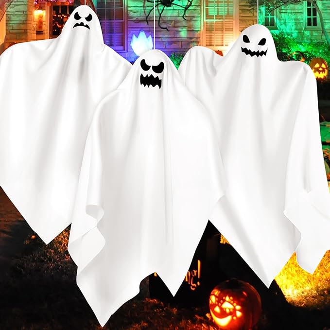 3 Pack Halloween Hanging Ghosts Decor, Outdoor Hanging Ghosts, Ghost of Halloween Decorations, 28" Flying Ghost Halloween Party Decor for Front Yard Patio Lawn Garden Trees Indoor Outside Holiday