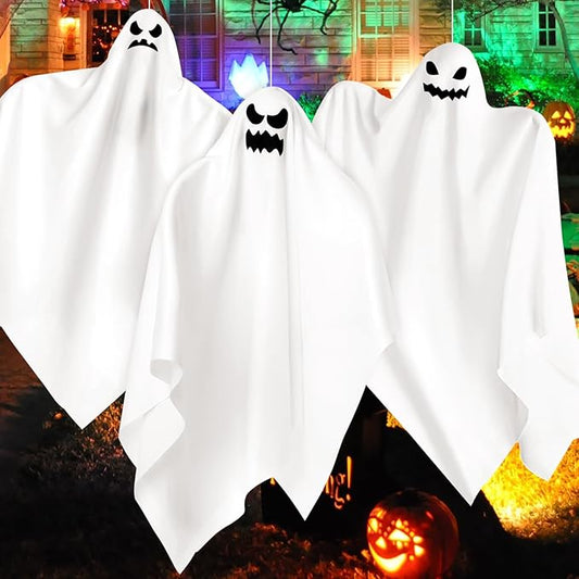 3 Pack Halloween Hanging Ghosts Decor, Outdoor Hanging Ghosts, Ghost of Halloween Decorations, 28" Flying Ghost Halloween Party Decor for Front Yard Patio Lawn Garden Trees Indoor Outside Holiday